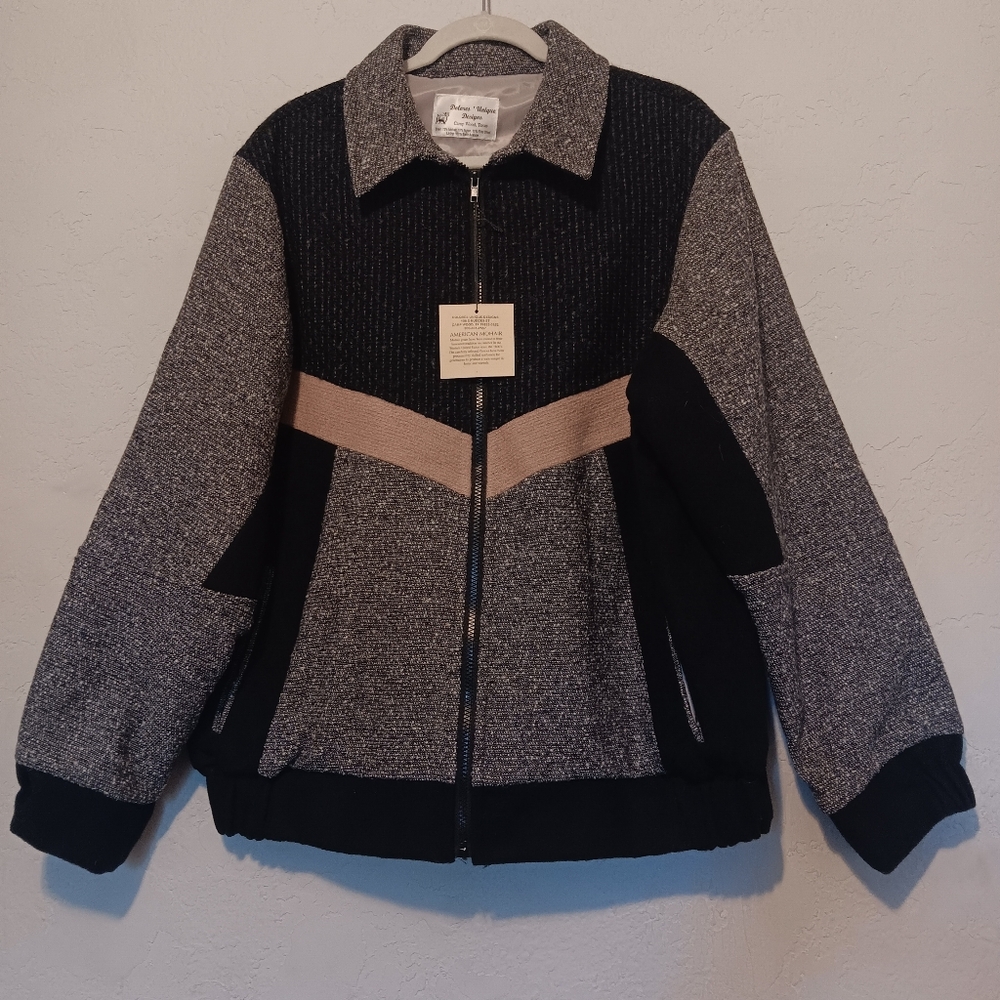 Dolores Unique Fleece Mohair Angora Jacket Black- Gray Sz XL/XXL‎ Unisex